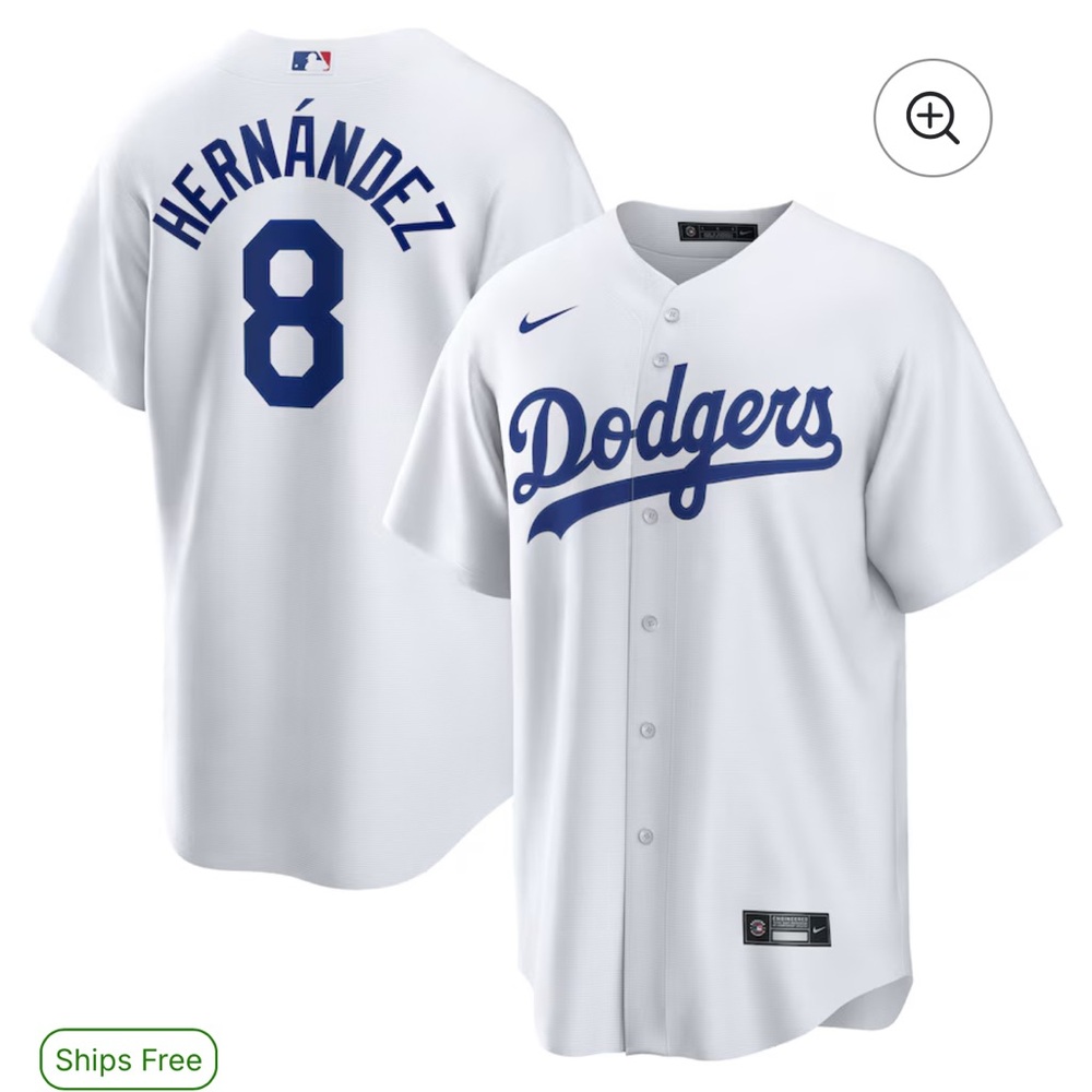 Nike Los Angeles Dodgers Hernandez 8 White Jersey 4XL New With Tags